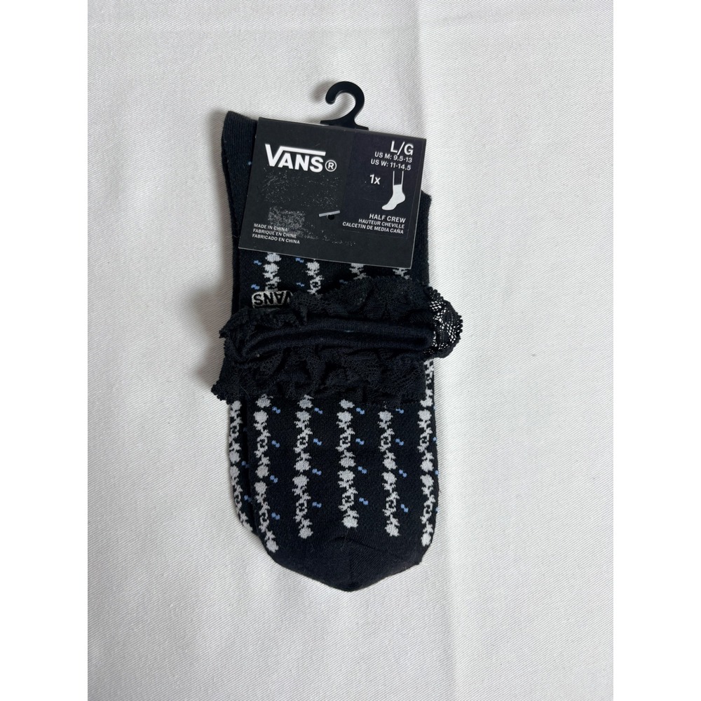 Vans Half Crew Socks Large Black Floral Lace Ruffle Trim New Coquette Skate